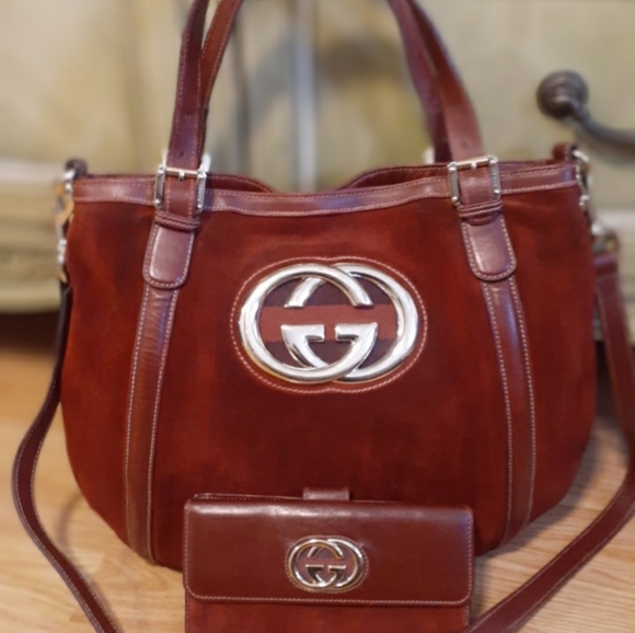 COPY - Gucci Vintage Suede/Leather Britt Hobo Tote w/wallet 162886 212792